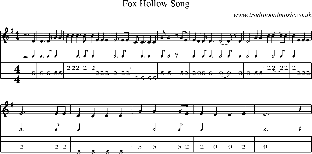 Mandolin Tab and Sheet Music for Fox Hollow Song
