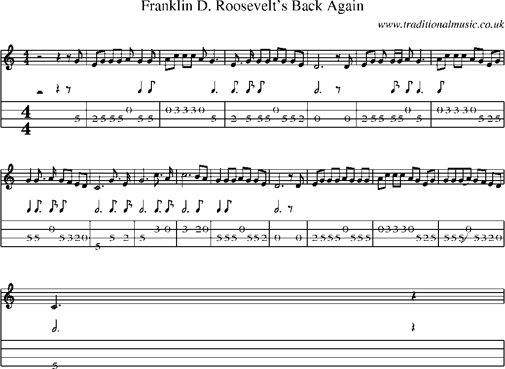 Mandolin Tab and Sheet Music for Franklin D. Roosevelt's Back Again