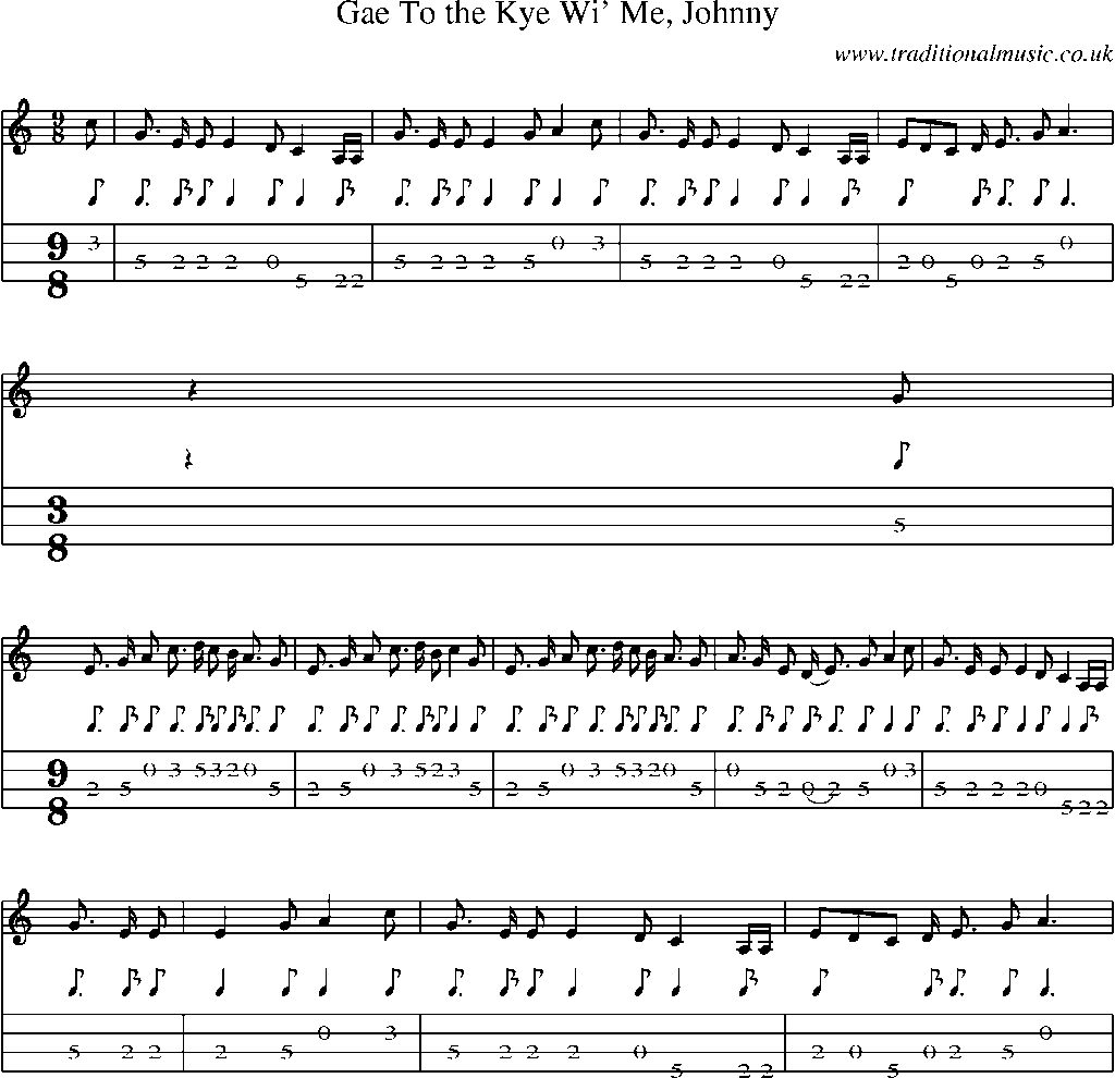 Mandolin Tab and Sheet Music for Gae To The Kye Wi' Me, Johnny