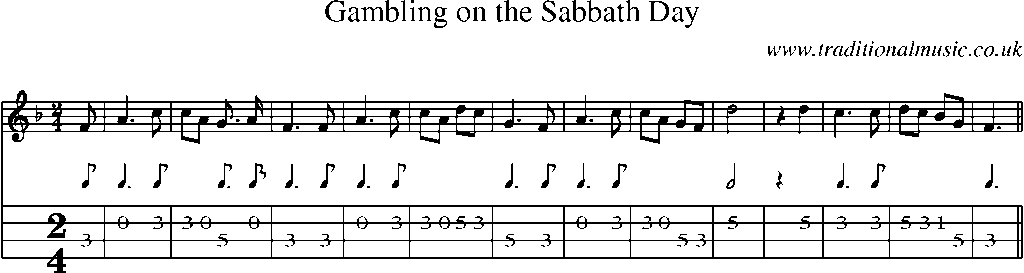 Mandolin Tab and Sheet Music for Gambling On The Sabbath Day