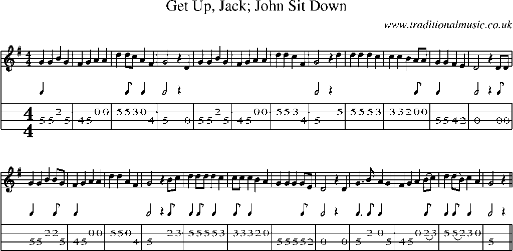 Mandolin Tab and Sheet Music for Get Up, Jack; John Sit Down