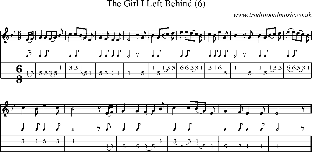 Mandolin Tab and Sheet Music for The Girl I Left Behind(1)