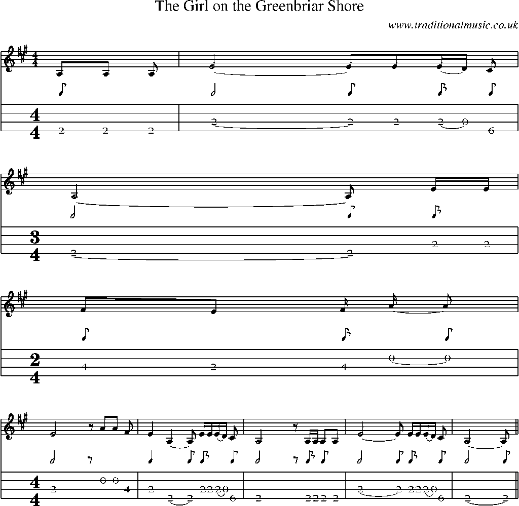 Mandolin Tab and Sheet Music for The Girl On The Greenbriar Shore