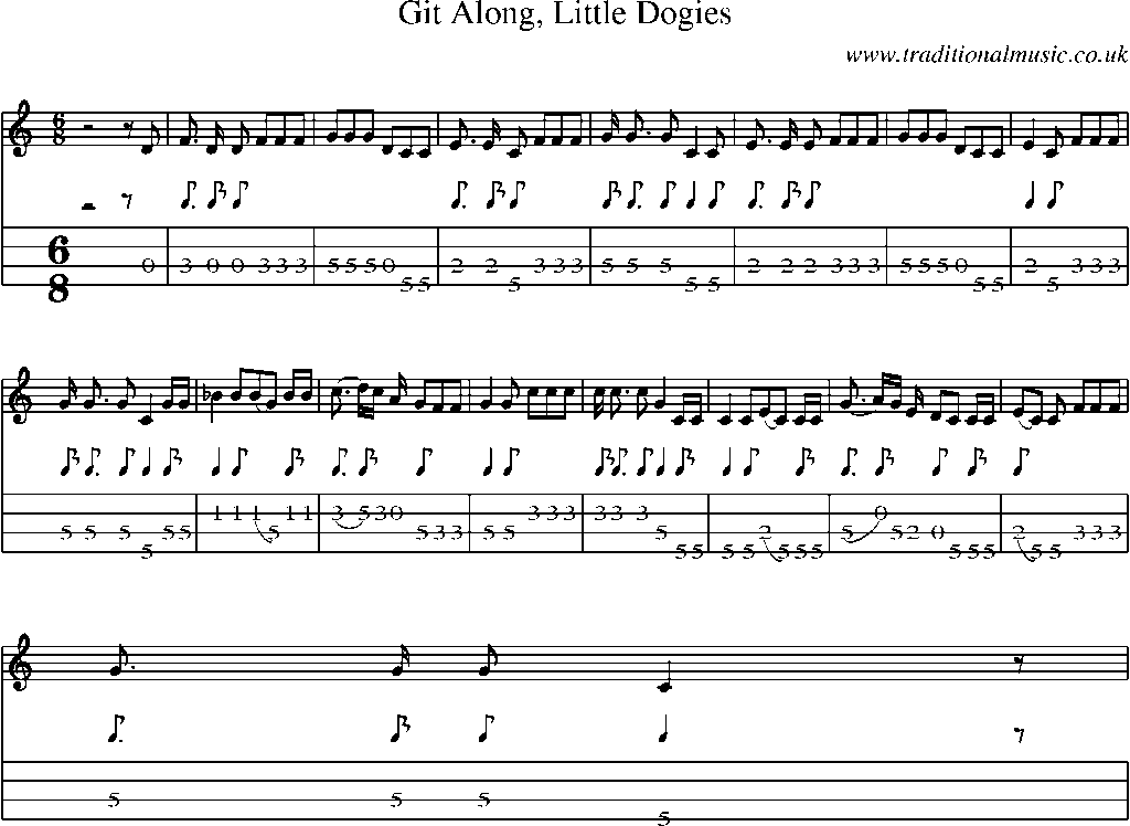 Mandolin Tab and Sheet Music for Git Along, Little Dogies