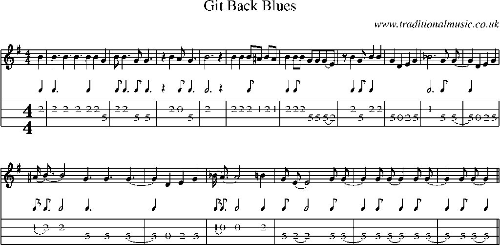 Mandolin Tab and Sheet Music for Git Back Blues