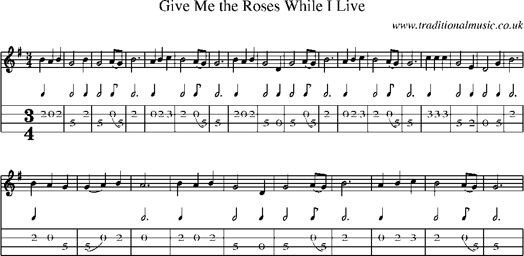 Mandolin Tab and Sheet Music for Give Me The Roses While I Live