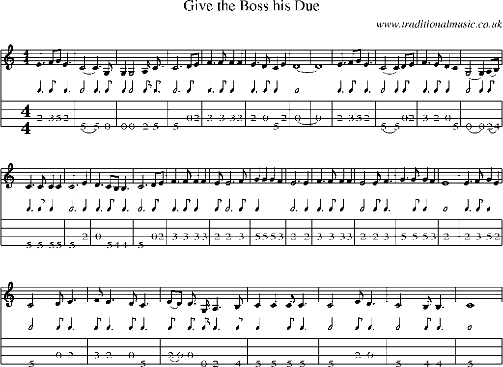 Mandolin Tab and Sheet Music for Give The Boss His Due