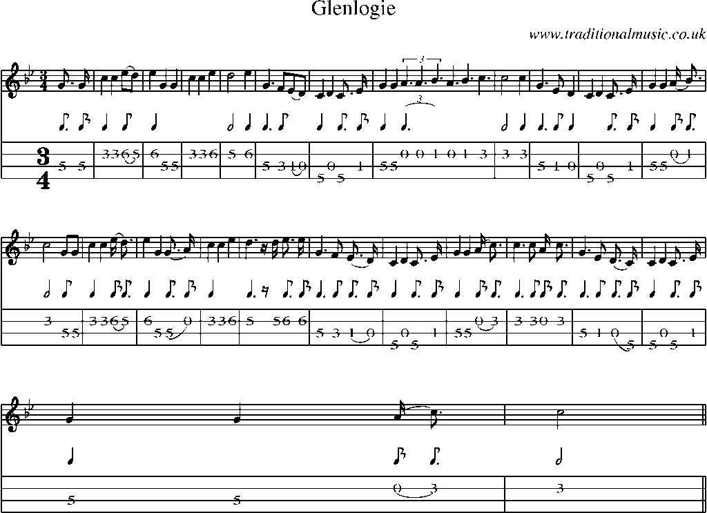 Mandolin Tab and Sheet Music for Glenlogie