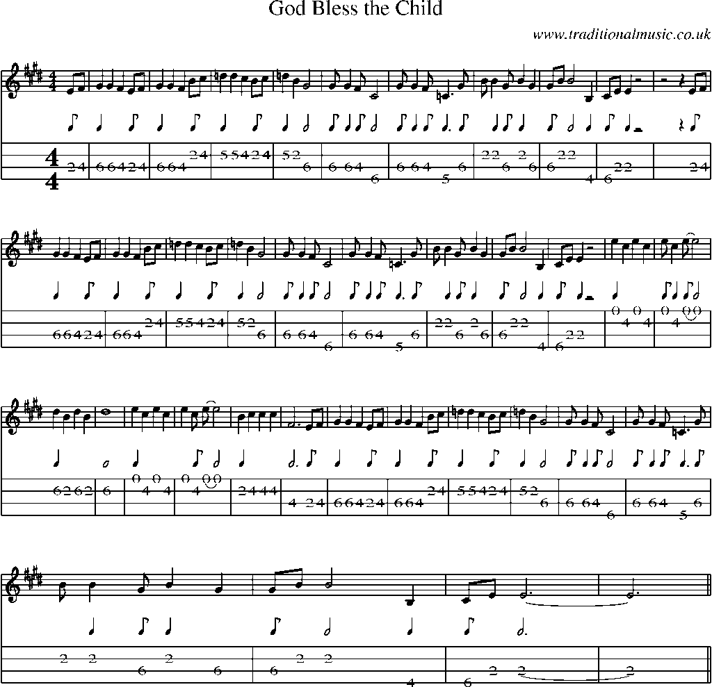Mandolin Tab and Sheet Music for God Bless The Child