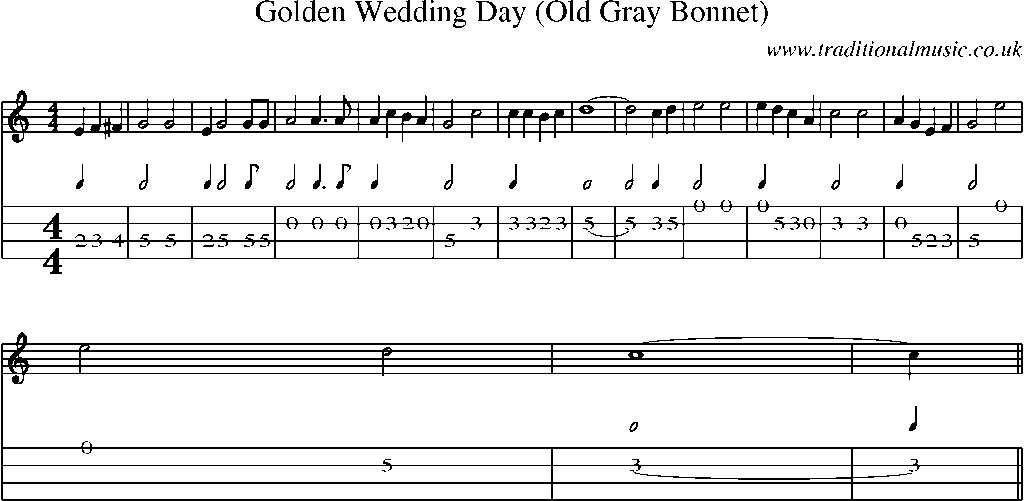 Mandolin Tab and Sheet Music for Golden Wedding Day (old Gray Bonnet)