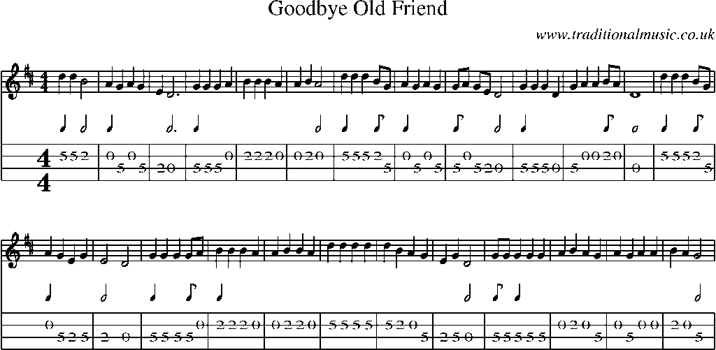 Mandolin Tab and Sheet Music for Goodbye Old Friend