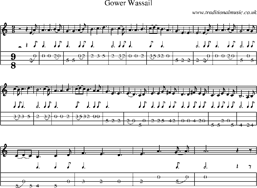 Mandolin Tab and Sheet Music for Gower Wassail