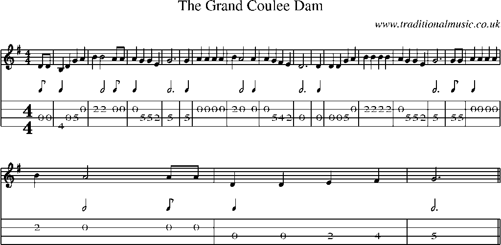 Mandolin Tab and Sheet Music for The Grand Coulee Dam