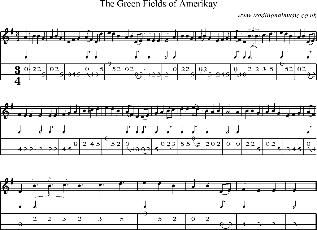 Mandolin Tab and Sheet Music for The Green Fields Of Amerikay