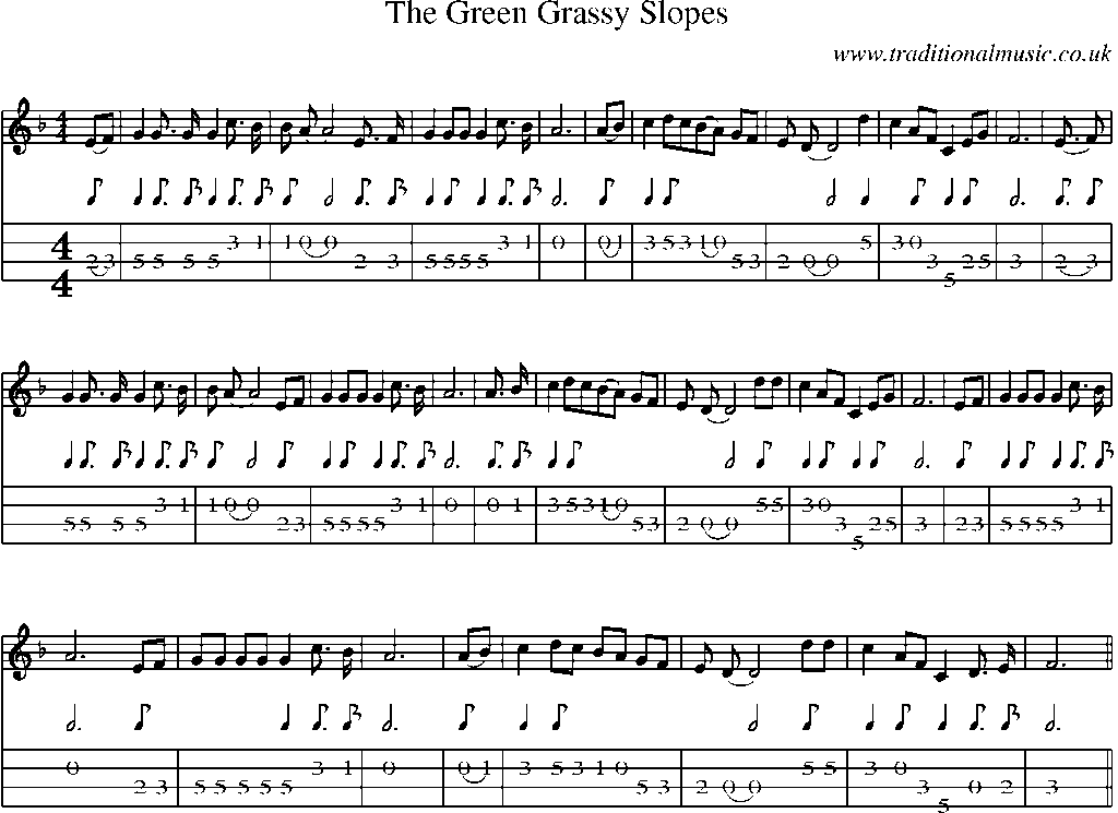 Mandolin Tab and Sheet Music for The Green Grassy Slopes