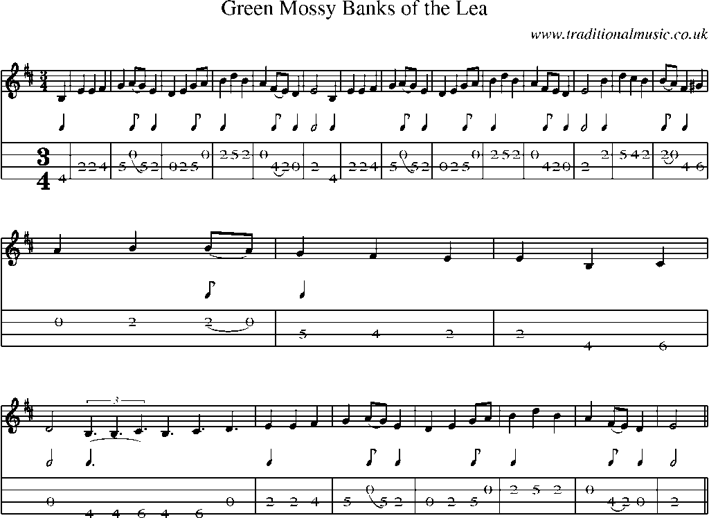 Mandolin Tab and Sheet Music for Green Mossy Banks Of The Lea
