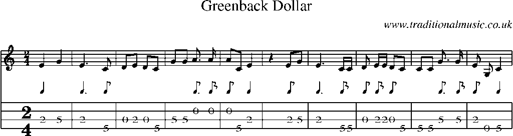 Mandolin Tab and Sheet Music for Greenback Dollar
