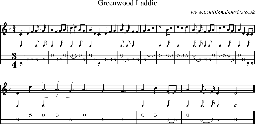 Mandolin Tab and Sheet Music for Greenwood Laddie