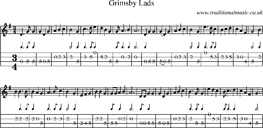Mandolin Tab and Sheet Music for Grimsby Lads