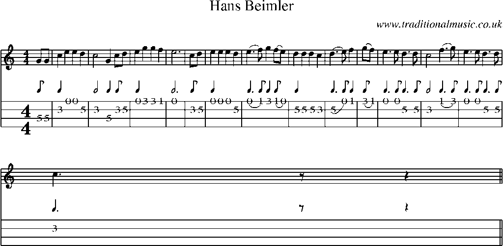 Mandolin Tab and Sheet Music for Hans Beimler