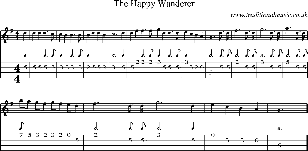 Mandolin Tab and Sheet Music for The Happy Wanderer