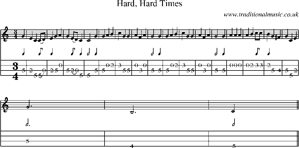 Mandolin Tab and Sheet Music for Hard, Hard Times