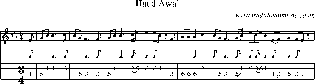 Mandolin Tab and Sheet Music for Haud Awa'
