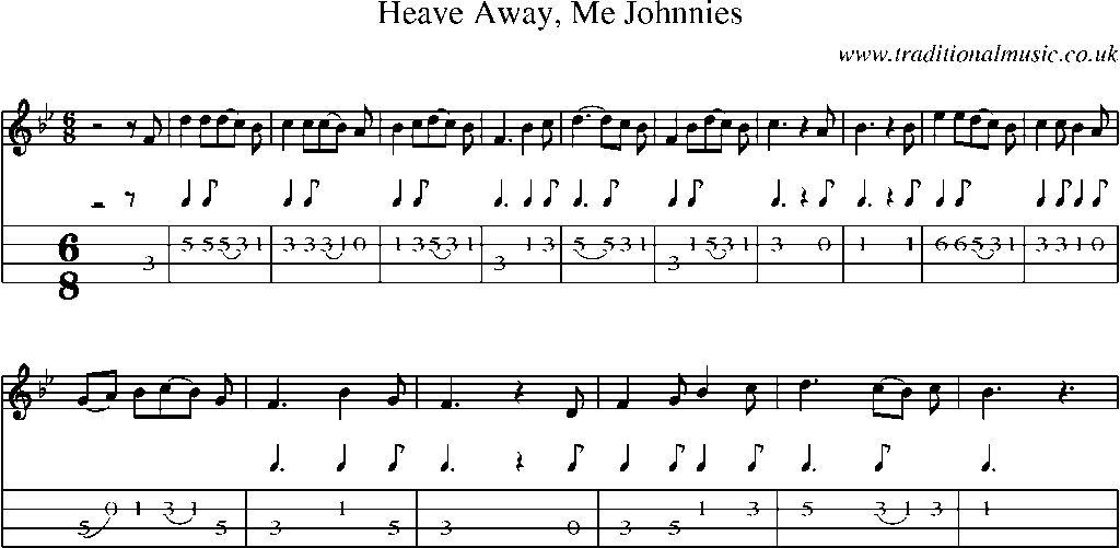Mandolin Tab and Sheet Music for Heave Away, Me Johnnies