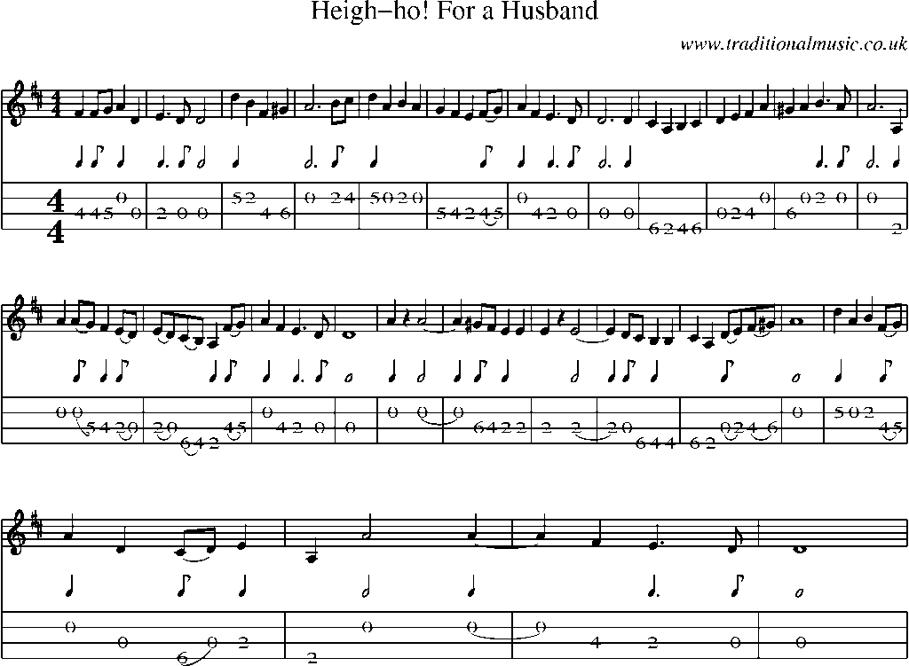 Mandolin Tab and Sheet Music for Heigh-ho! For A Husband