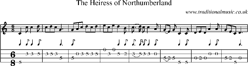 Mandolin Tab and Sheet Music for The Heiress Of Northumberland
