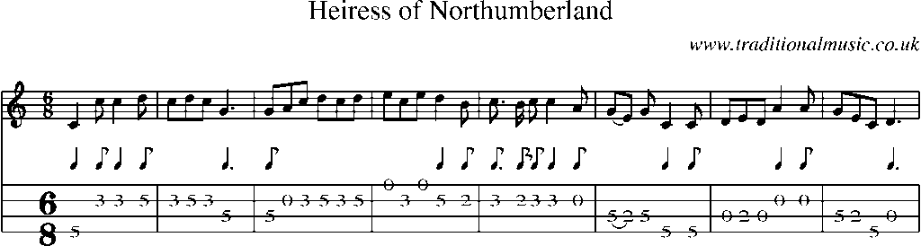 Mandolin Tab and Sheet Music for Heiress Of Northumberland