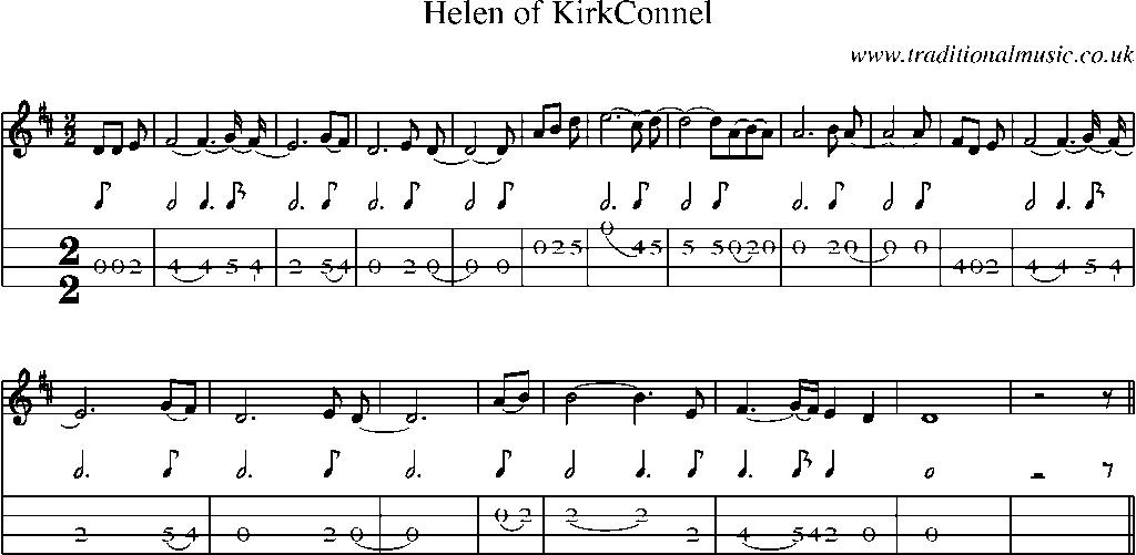 Mandolin Tab and Sheet Music for Helen Of Kirkconnel