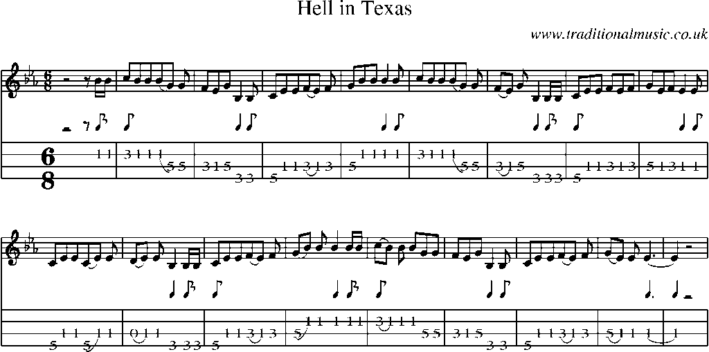 Mandolin Tab and Sheet Music for Hell In Texas