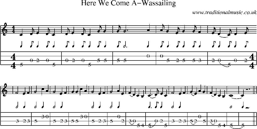 Mandolin Tab and Sheet Music for Here We Come A-wassailing