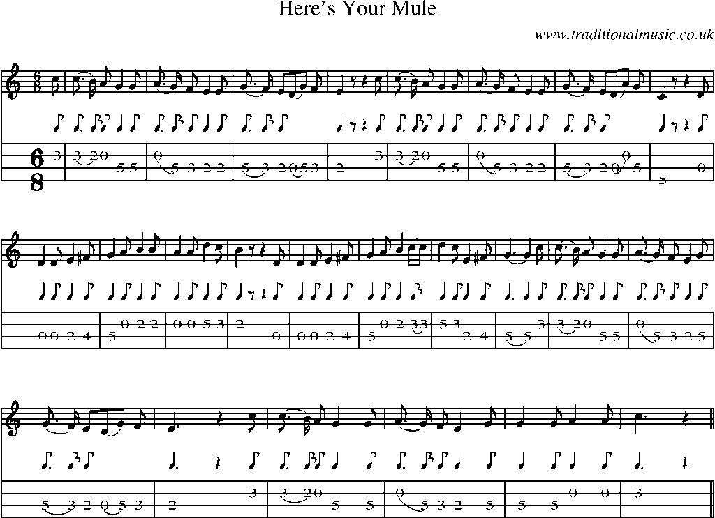 Mandolin Tab and Sheet Music for Here's Your Mule