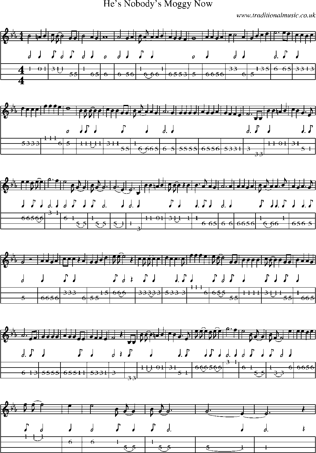 Mandolin Tab and Sheet Music for He's Nobody's Moggy Now