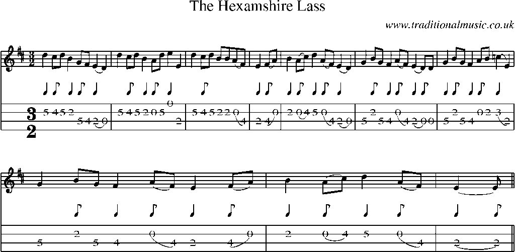 Mandolin Tab and Sheet Music for The Hexamshire Lass