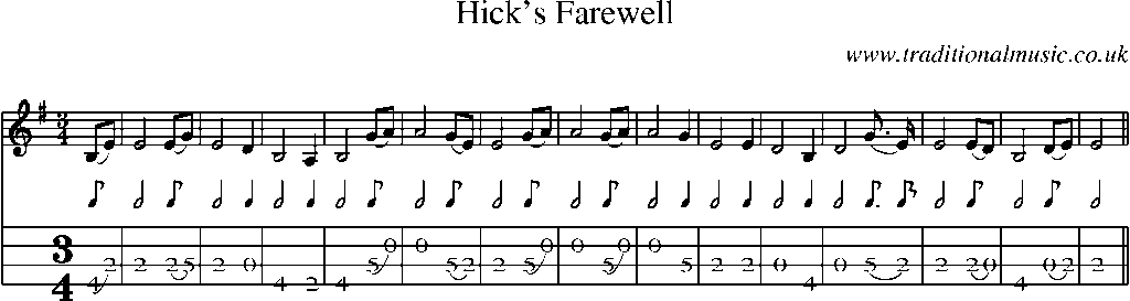 Mandolin Tab and Sheet Music for Hick's Farewell