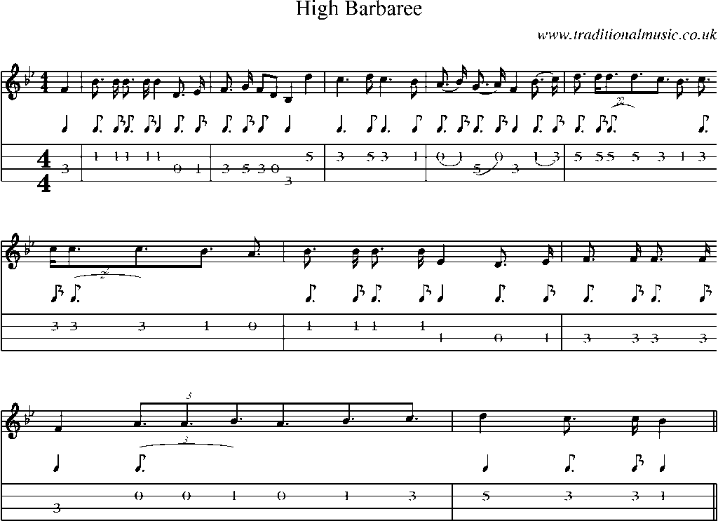 Mandolin Tab and Sheet Music for High Barbaree(1)