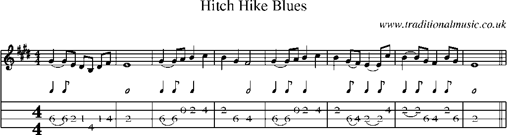 Mandolin Tab and Sheet Music for Hitch Hike Blues