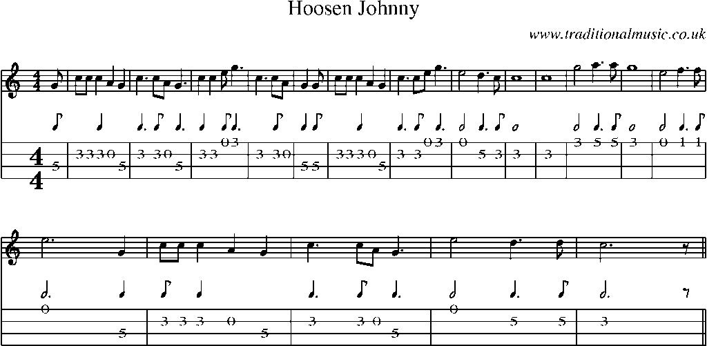 Mandolin Tab and Sheet Music for Hoosen Johnny