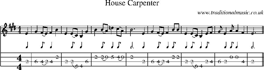 Mandolin Tab and Sheet Music for House Carpenter