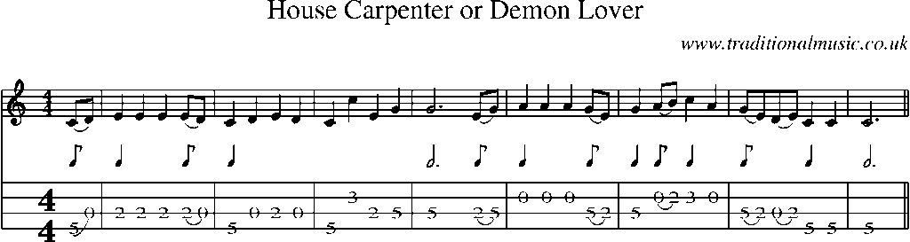 Mandolin Tab and Sheet Music for House Carpenter Or Demon Lover