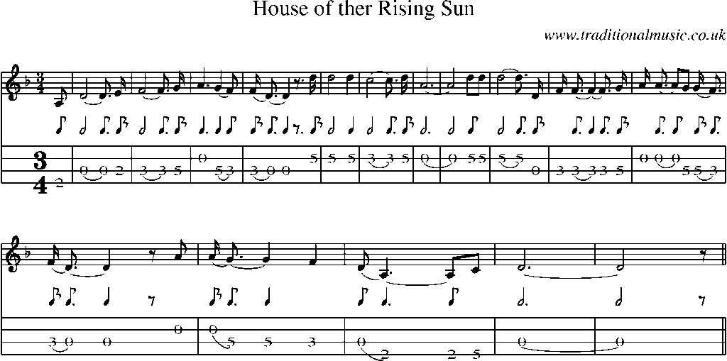 Mandolin Tab and Sheet Music for House Of Ther Rising Sun