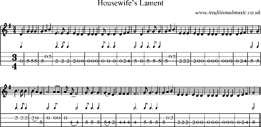 Mandolin Tab and Sheet Music for Housewife's Lament