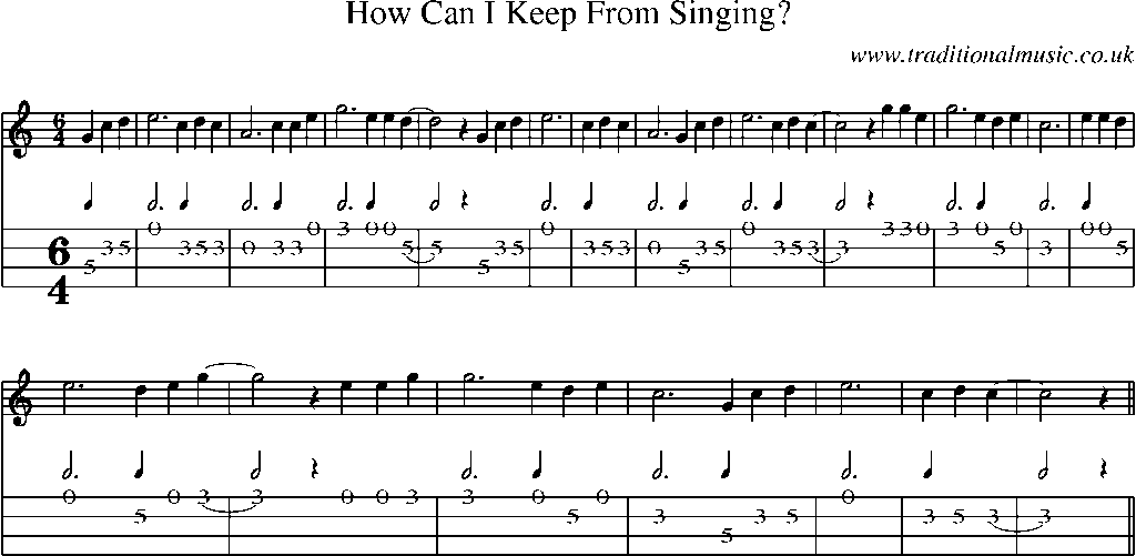 Mandolin Tab and Sheet Music for How Can I Keep From Singing?