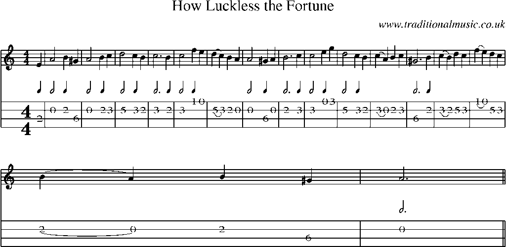 Mandolin Tab and Sheet Music for How Luckless The Fortune