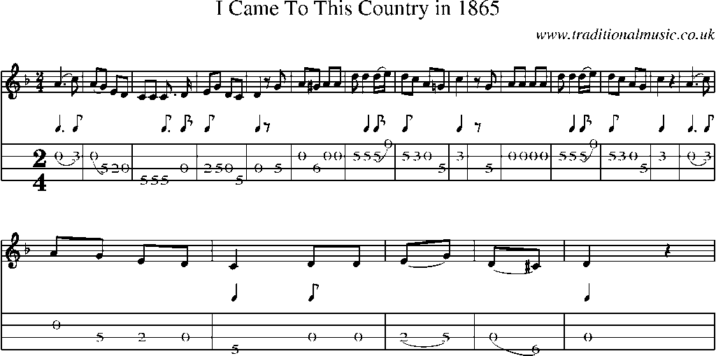 Mandolin Tab and Sheet Music for I Came To This Country In 1865(1)