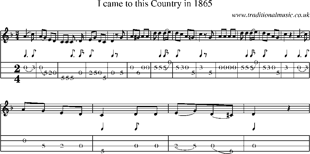 Mandolin Tab and Sheet Music for I Came To This Country In 1865