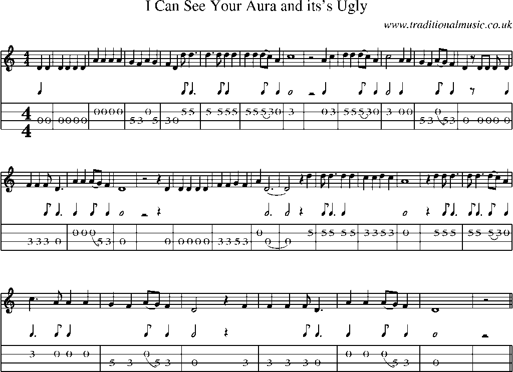 Mandolin Tab and Sheet Music for I Can See Your Aura And Its's Ugly